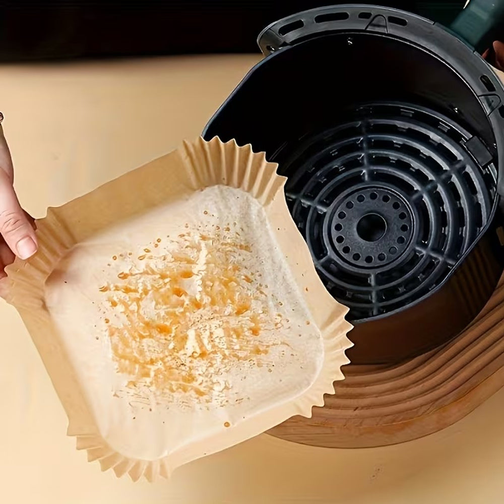 200 Pieces Square Air Fryer Paper Sheet Liners Disposable Greaseproof & Waterproof Parchment Trays for Cooking, Baking, Roasting Non-Stick Air Fryer Liners