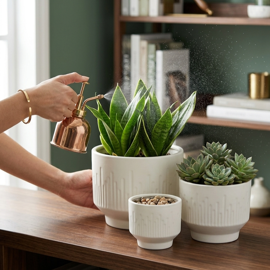 Premium Artisan Ceramic Planter Pots Set of 3 Matte White Stoneware Indoor Flower Pots with Drainage Hole Decorative Plant Pot Combo for Home & Office Decor