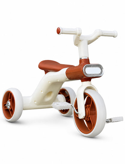 Kids Tricycle Pedal-Powered Ride-On Trike with Built-in Light & Music Headlight EVA Silent Wheels, Anti-Slip Pedals, Comfortable Seat, Durable Frame Indoor & Outdoor First Bicycle for Boys and Girls