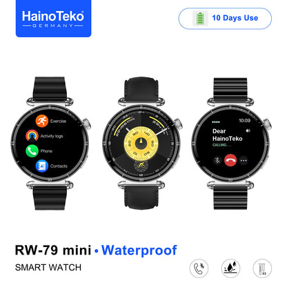 HainoTeko RW-79 Mini Waterproof Smart Watch with AMOLED Display Bluetooth Call 3 Interchangeable Straps and Charging Cable Designed for Ladies
