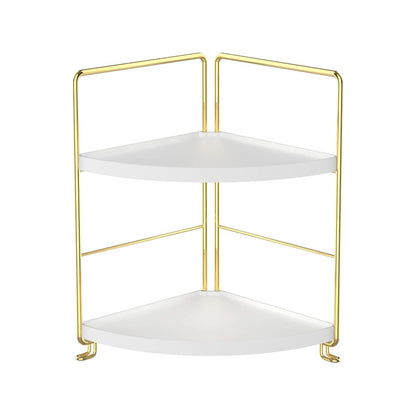 2-Tier Corner Countertop Storage Shelf Organizer with Metal Frame Stackable Multi-Purpose Corner Rack for Kitchen, Bathroom, Living Room & Office