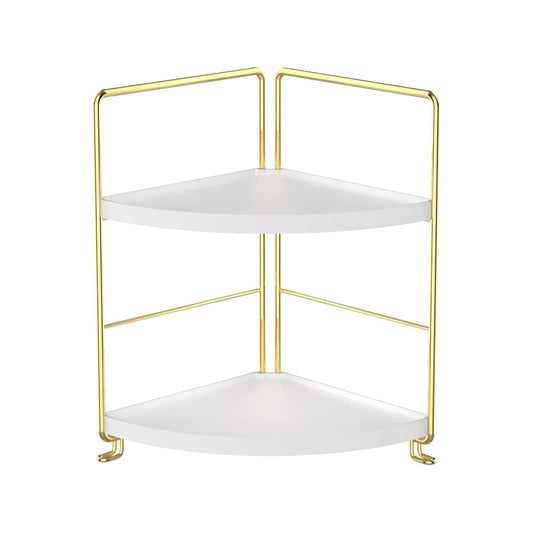 2-Tier Corner Countertop Storage Shelf Organizer with Metal Frame Stackable Multi-Purpose Corner Rack for Kitchen, Bathroom, Living Room & Office