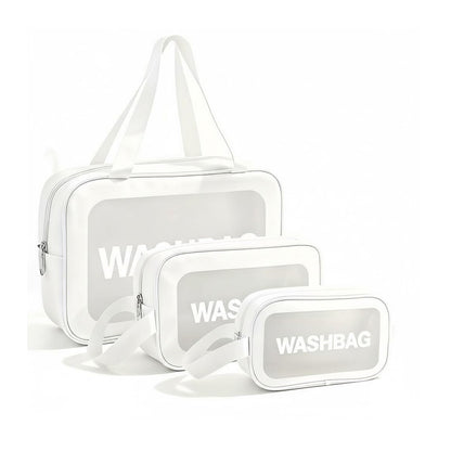 Set of 3 Waterproof Travel Wash Bags with Transparent Window Zipper Closure & Carry Handle – Portable Cosmetic, Toiletry & Makeup Organizer Set for Travel, Bathroom & Daily Use