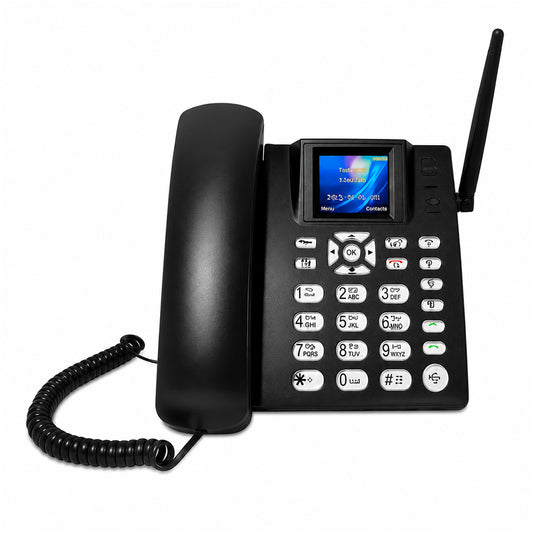 Dual SIM GSM Fixed Wireless Desktop Phone with LCD Display, External Antenna, FM Radio, SMS Support, Hands-Free Calling, Rechargeable Battery for Home & Office
