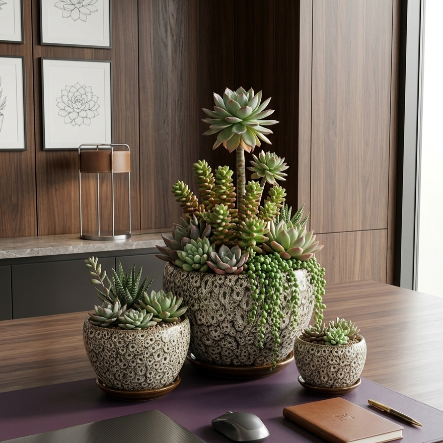 Set of 3 Speckled Ceramic Planters and Organiser Bowls Versatile Desktop Storage Containers, Decorative Indoor Plant Pots for Modern Home and Office