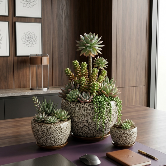 Set of 3 Speckled Ceramic Planters and Organiser Bowls Versatile Desktop Storage Containers, Decorative Indoor Plant Pots for Modern Home and Office