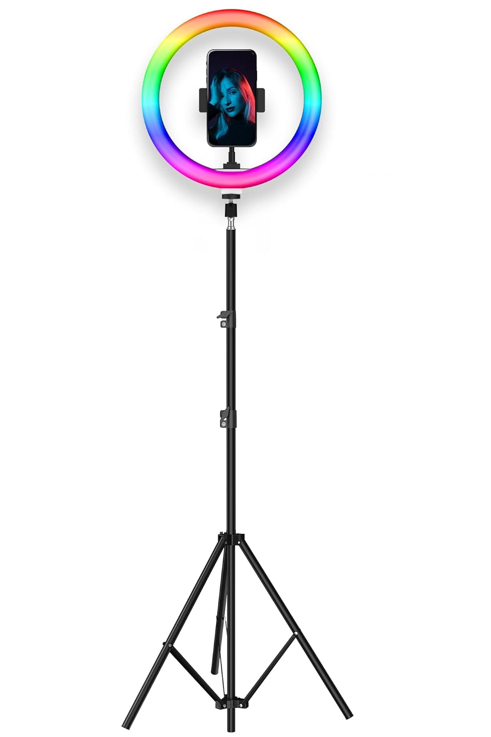 RGB LED Soft Ring Light with Mobile Holder & Adjustable Brightness 360° Rotating Selfie Ring Light for Live Streaming, Makeup, Photography & Video Recording (10 Inch)