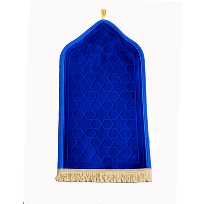 Luxury Velvet Islamic Prayer Mat with Mihrab Design & Decorative Fringe Soft Plush Muslim Salah Prayer Rug, 60 x 35 cm