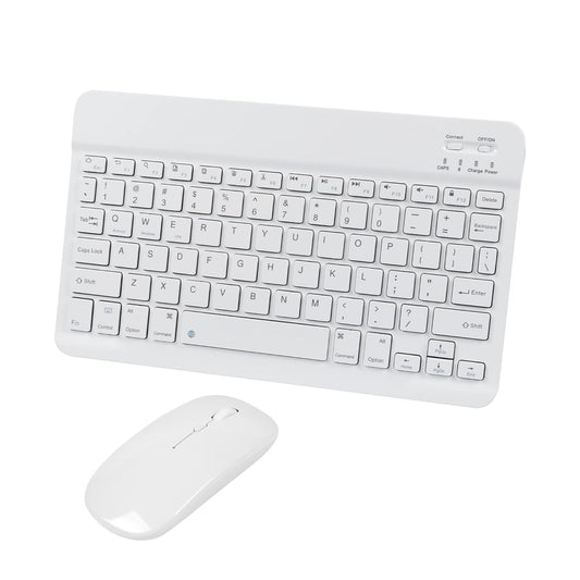 Wireless Bluetooth Keyboard and Mouse Combo – Rechargeable Slim Keyboard Kit with Multi-Device Support, Silent Click Mouse, Long Battery Life, Compact Portable Design for Laptop, PC, Tablet White
