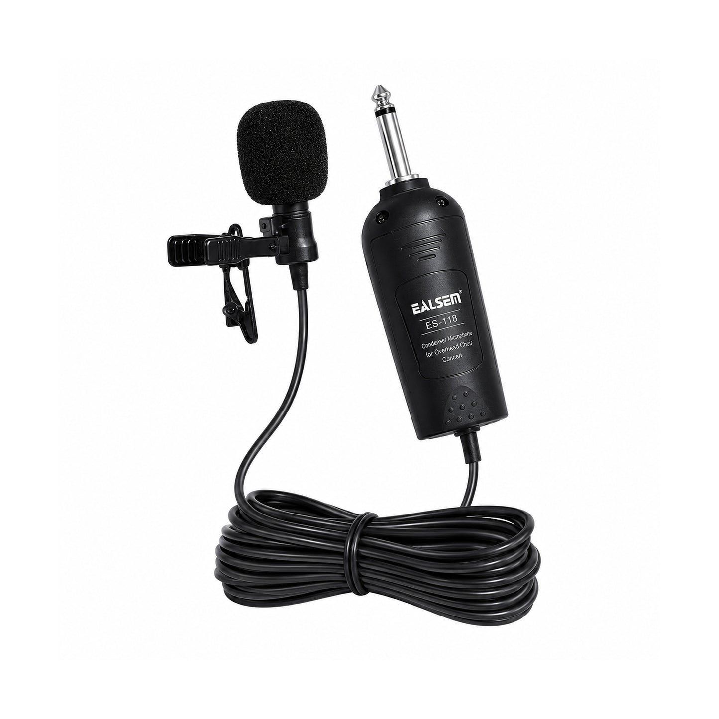 EALSEM ES-118 Wired Tie Clip Condenser Microphone with 10M Cable, 6.35mm Jack, Plug & Play Lapel Mic for Amplifiers, PA Systems, Presentations, Teaching, Conferences & Live Performances Black