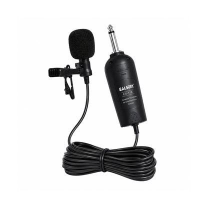 EALSEM ES-118 Wired Tie Clip Condenser Microphone with 10M Cable, 6.35mm Jack, Plug & Play Lapel Mic for Amplifiers, PA Systems, Presentations, Teaching, Conferences & Live Performances Black