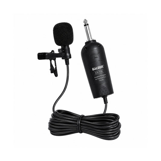 EALSEM ES-118 Wired Tie Clip Condenser Microphone with 10M Cable, 6.35mm Jack, Plug & Play Lapel Mic for Amplifiers, PA Systems, Presentations, Teaching, Conferences & Live Performances Black