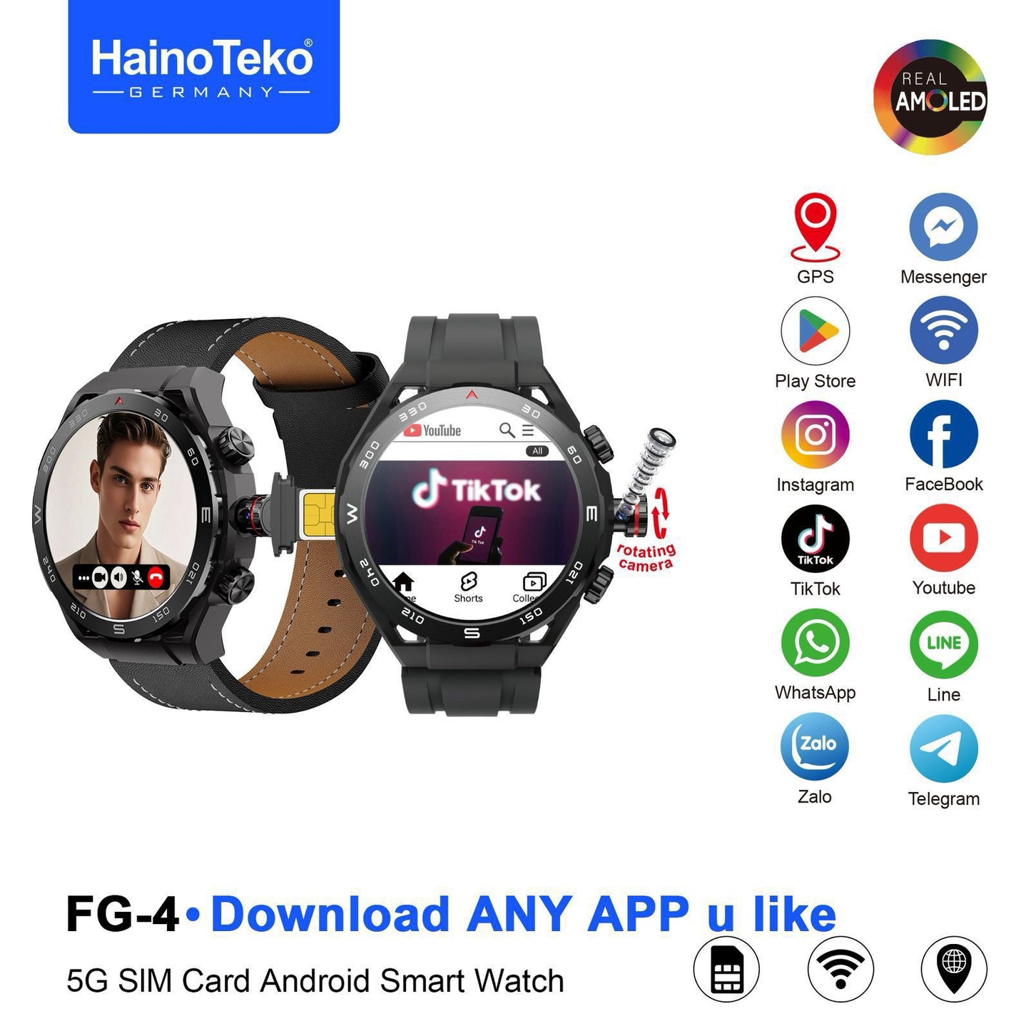 HainoTeko FG-4 Smart Watch with AMOLED Display Smart Notifications Social Media & Fitness Tracking and Multi-Sport Modes Designed for Gents Black