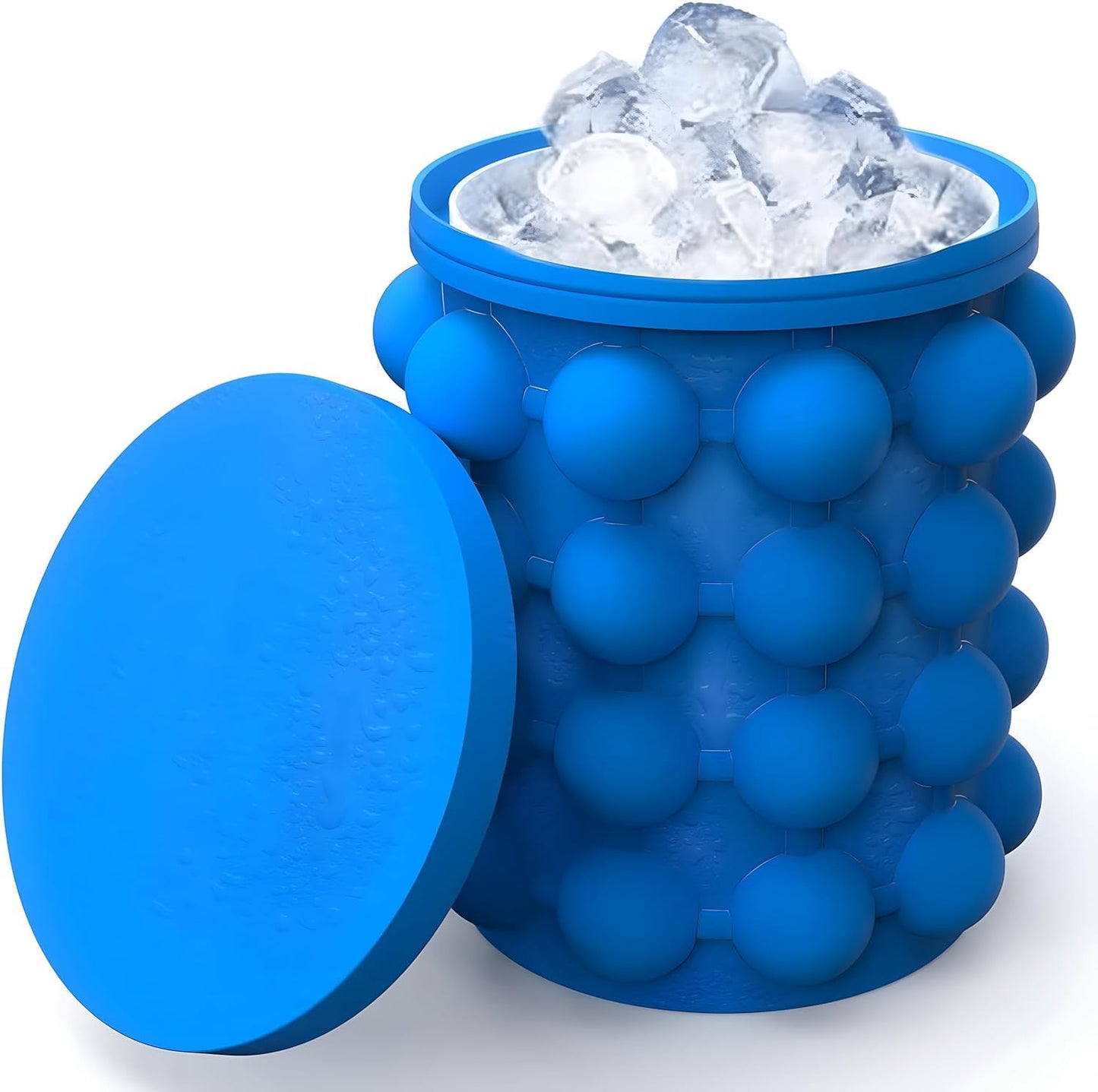 Ice Cube Maker Genie - Double Chamber Ice Cube Maker with Airtight Lid Space-Saving Ice Storage Container for Drinks, Ice Cream & Outdoor Use