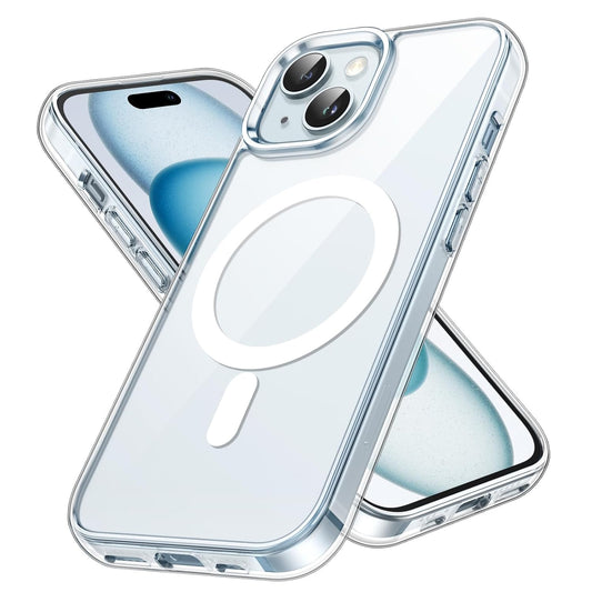 Premium Magnetic Transparent Phone Case for iPhone 15 Plus Crystal Clear Protective Cover with Strong Magnetic Ring for Wireless Charging