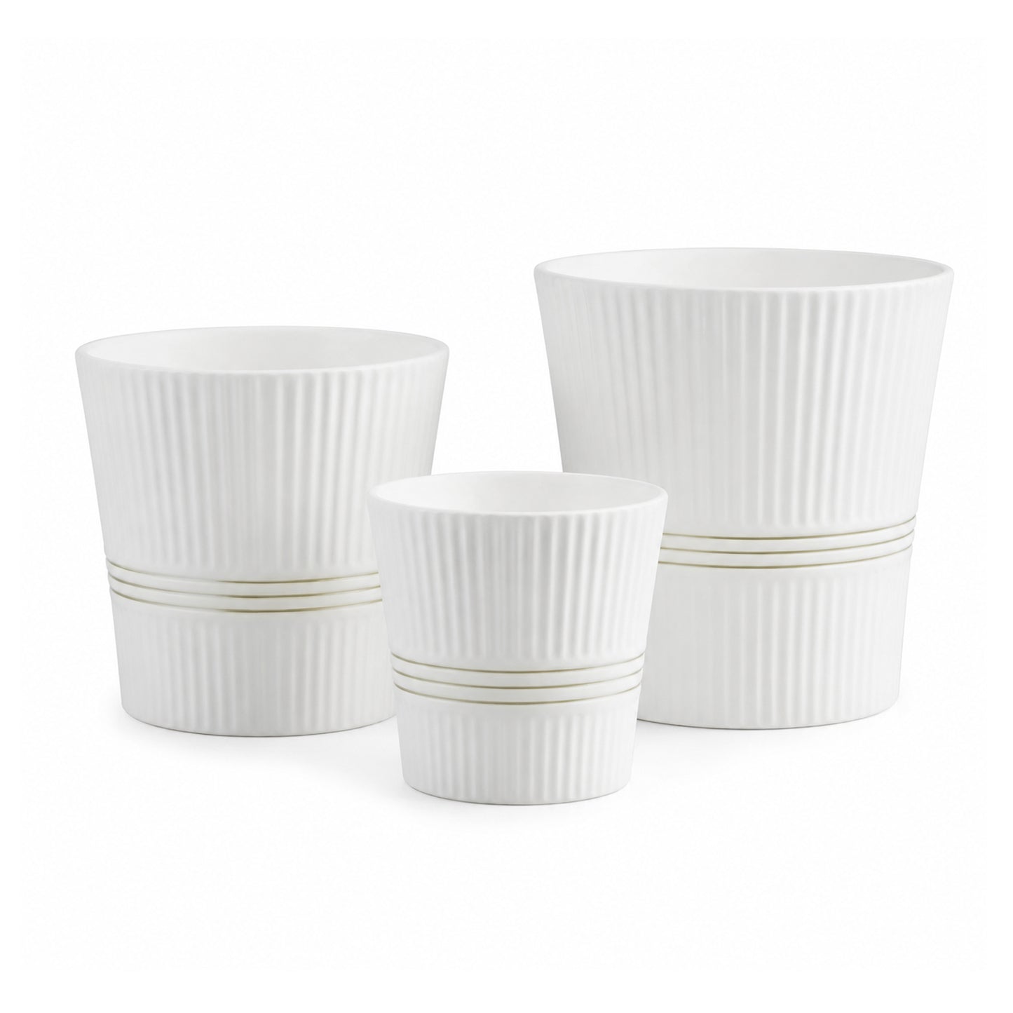 3-Piece Ceramic Plant Pot Set with Ribbed Design Decorative Indoor & Outdoor Flower Pots for Home, Balcony, Patio, Garden & Office White