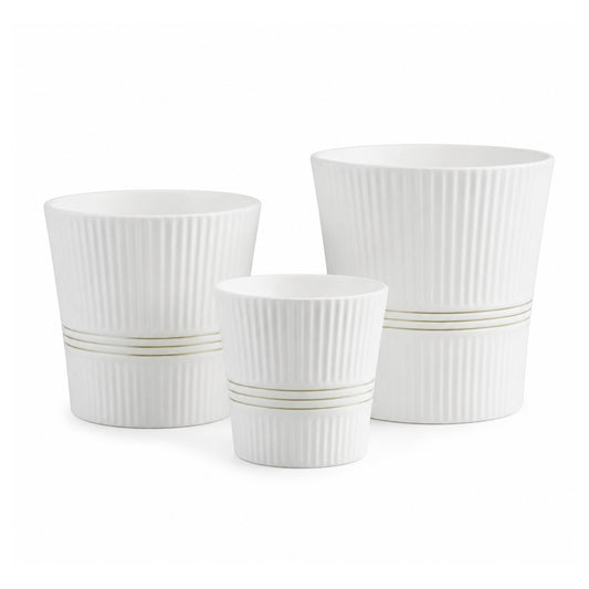 3-Piece Ceramic Plant Pot Set with Ribbed Design Decorative Indoor & Outdoor Flower Pots for Home, Balcony, Patio, Garden & Office White