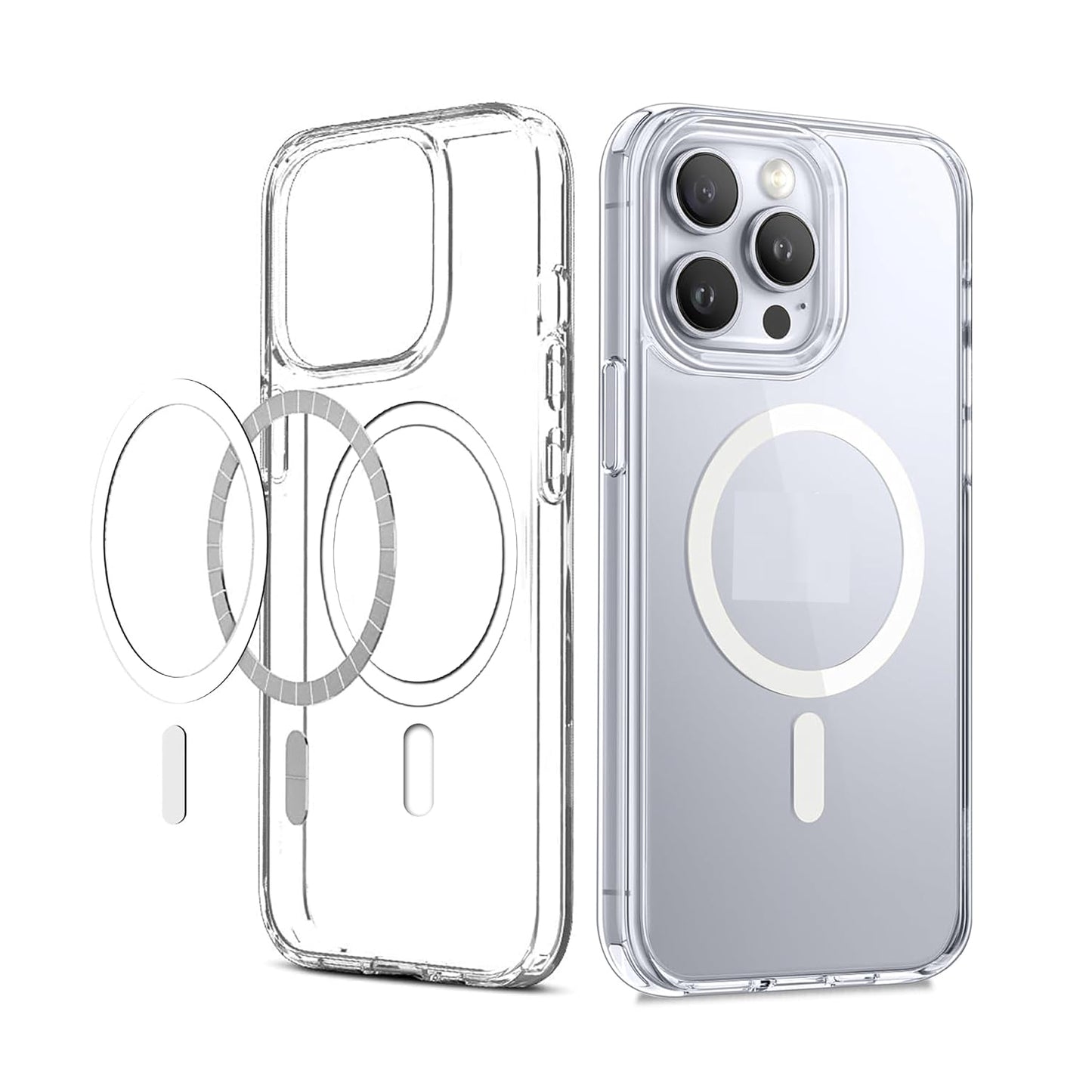 Premium Magnetic Transparent Phone Case for iPhone 16 Pro Crystal Clear Protective Cover with Strong Magnetic Ring for Wireless Charging