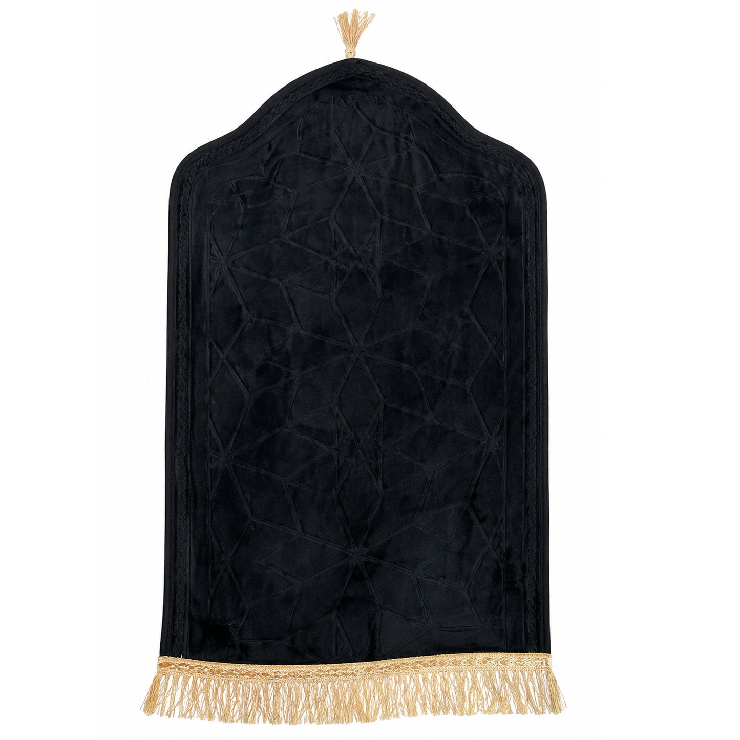 Luxury Velvet Islamic Prayer Mat with Mihrab Design & Decorative Fringe Soft Plush Muslim Salah Prayer Rug, 60 x 35 cm