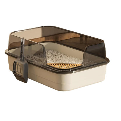 Semi-Enclosed Large Cat Litter Box with High Walls & Anti-Tracking Pedal Spacious Open Top Kitty Toilet Tray with Scoop for Multi-Cat Homes