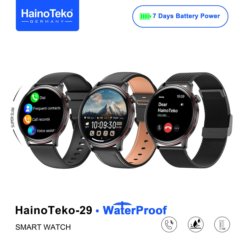 Haino Teko 29 Waterproof Design Smart Watch With AMOLED Display BT Calling 3 Pair Straps and Charging Cable Designed for Ladiesand Gents