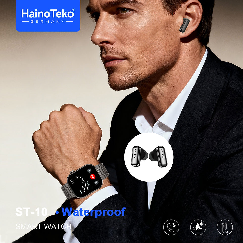 HainoTeko ST-10 Watch Buds with AMOLED Display, Bluetooth Calling Smartwatch with Built-in Earbuds, Waterproof Smart Watch 3 Interchangeable Straps Fitness Tracker Designed for Ladies and Gents