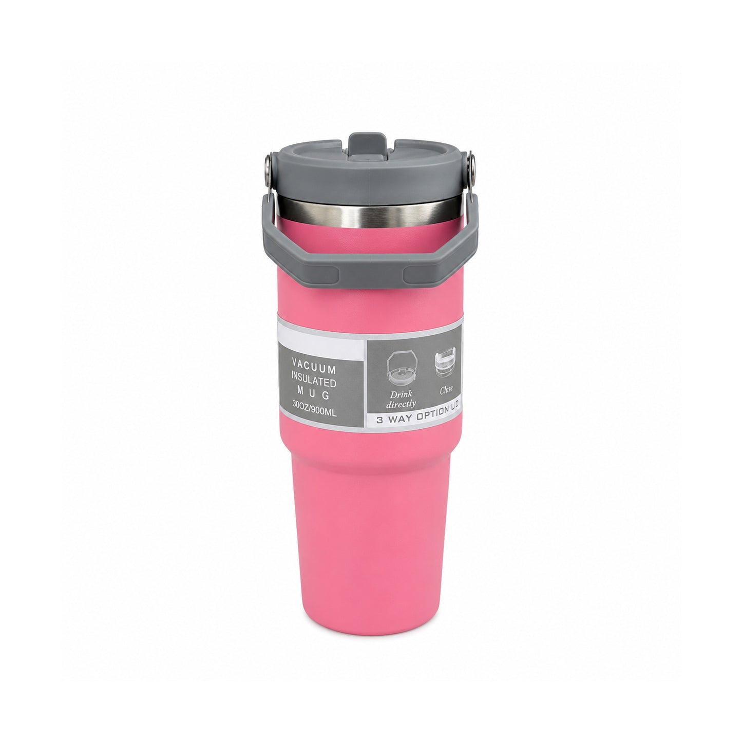 900ML Vacuum Insulated Stainless Steel Travel Mug with Handle & Reusable Straw, Double Wall Thermal Tumbler with 3-Way Leak-Resistant Lid, BPA-Free Cup Holder Friendly for Hot & Cold Drinks