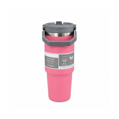 900ML Vacuum Insulated Stainless Steel Travel Mug with Handle & Reusable Straw, Double Wall Thermal Tumbler with 3-Way Leak-Resistant Lid, BPA-Free Cup Holder Friendly for Hot & Cold Drinks