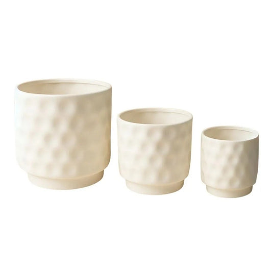 Set of 3 Textured Plant Pots with Modern Minimalist Design for Indoor & Outdoor Use Decorative Flower Pots for Home, Office, Balcony, Patio & Garden White