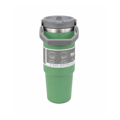 900ML Vacuum Insulated Stainless Steel Travel Mug with Handle & Reusable Straw, Double Wall Thermal Tumbler with 3-Way Leak-Resistant Lid, BPA-Free Cup Holder Friendly for Hot & Cold Drinks