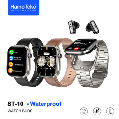 HainoTeko ST-10 Watch Buds with AMOLED Display, Bluetooth Calling Smartwatch with Built-in Earbuds, Waterproof Smart Watch 3 Interchangeable Straps Fitness Tracker Designed for Ladies and Gents