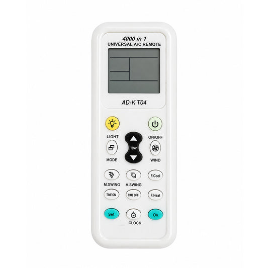 Universal Air Conditioner Remote Control 4000-in-1 With LCD Display, Easy Setup, Timer, Cool & Heat Functions Compatible with Most AC Brands White