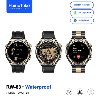 Haino Teko RW-83 Waterproof Smart Watch with Bluetooth Calling AMOLED Display, Compass, 10-Day Battery Life & 3 Interchangeable Straps Designed for Men