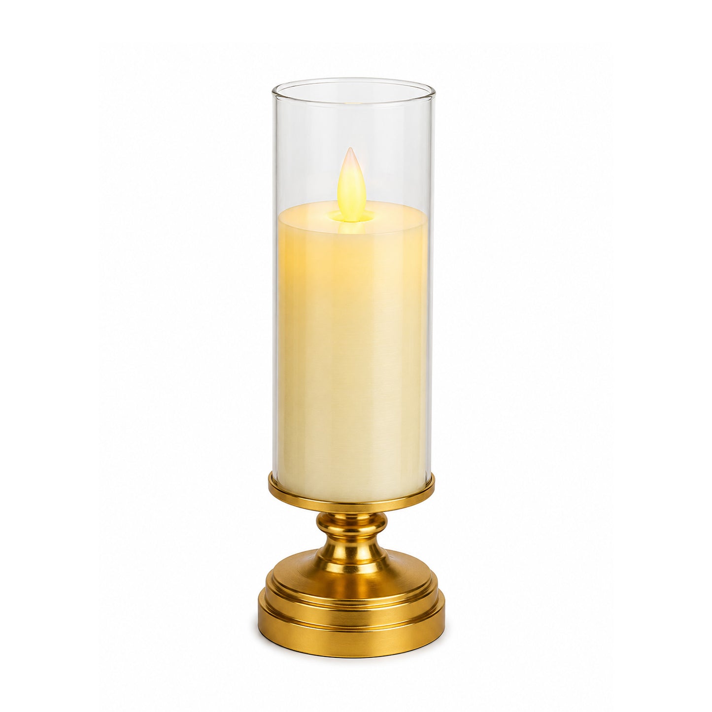 Flameless LED Candle Table Lamp with Glass Cover & Gold Base – Warm Flickering Decorative Light for Home and Office Decor