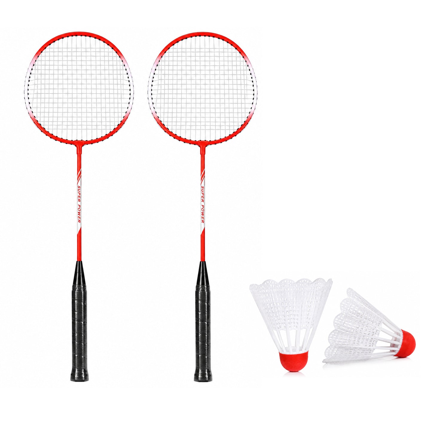 Badminton Racket & Shuttlecock Combo Set – 2 Lightweight Durable Steel Badminton Rackets with 2 Nylon Shuttlecocks, Non-Slip Grip, Pre-Strung Racquets for Indoor & Outdoor Sports