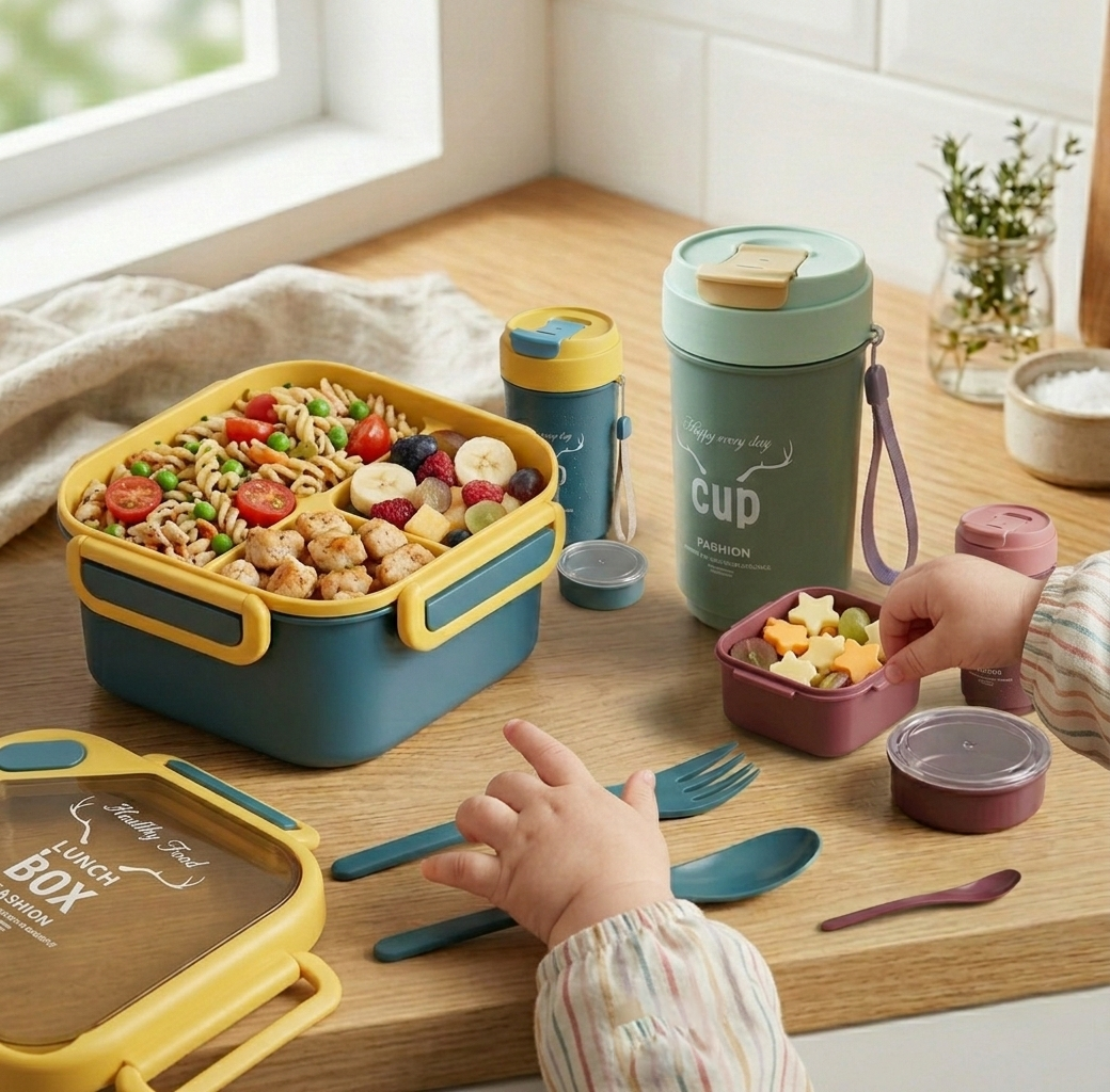 Lacoz Lunch Box Set with 500ML Cup BPA Free Food Container, Leakproof Bento with Spoon & Fork, Portable Snack Box for School, Travel & Picnic