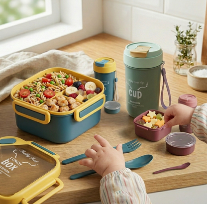 Lacoz Lunch Box Set with 500ML Cup BPA Free Food Container, Leakproof Bento with Spoon & Fork, Portable Snack Box for School, Travel & Picnic