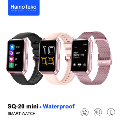 HainoTeko SQ-20 Mini Waterproof Design Smart Watch with AMOLED Display Bluetooth Calling Heart Rate & Fitness Tracking 3 Pair Straps and Charging Cable Designed for Ladies and Gents