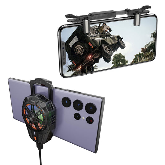 Mobile Cooling Fan & Retractable Shooting Game Controller Combo for Smartphones USB Powered Gaming Cooler with RGB Light Adjustable Mobile Trigger Controller