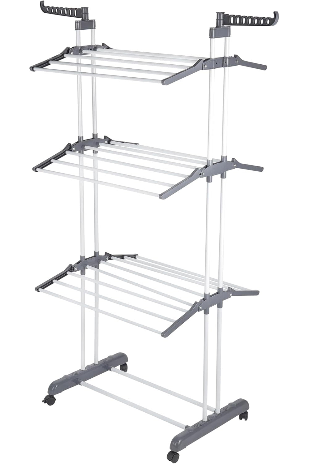 3 Tier Foldable Cloth Drying Stand with Wheels Heavy Duty Laundry Drying Rack for Indoor & Outdoor Use Space Saving Clothes Airer with Hanger Slots