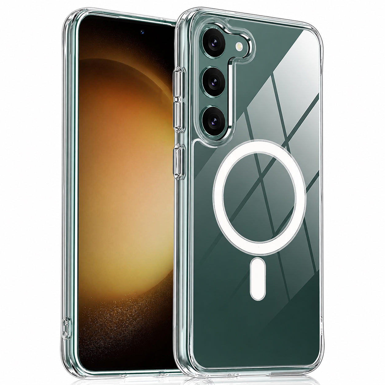 Premium Magnetic Transparent Phone Case for Samsung Galaxy S23 Plus Crystal Clear Protective Cover with Strong Magnetic Ring for Wireless Charging