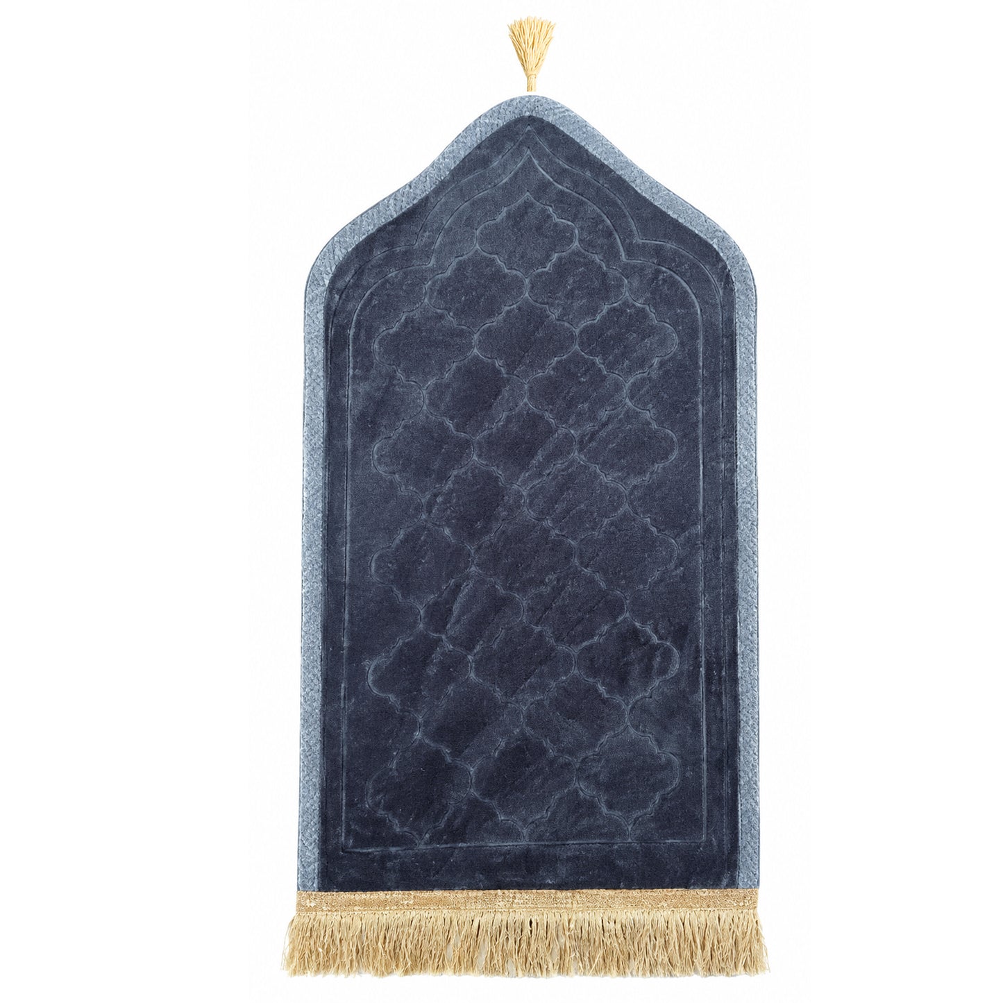 Luxury Velvet Islamic Prayer Mat with Mihrab Design & Decorative Fringe Soft Plush Muslim Salah Prayer Rug, 60 x 35 cm