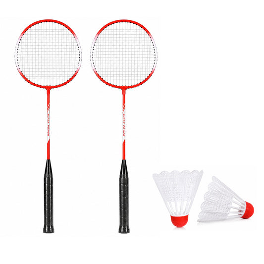 Badminton Racket & Shuttlecock Combo Set – 2 Lightweight Durable Steel Badminton Rackets with 2 Nylon Shuttlecocks, Non-Slip Grip, Pre-Strung Racquets for Indoor & Outdoor Sports