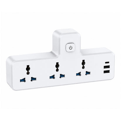GKK Guokang 706 Universal Power Socket Adapter with 3 AC Outlets, 2 USB Ports & 1 Type-C Fast Charging Port, Individual Power Switch, Flame-Retardant Multi Plug Extension Adapter White