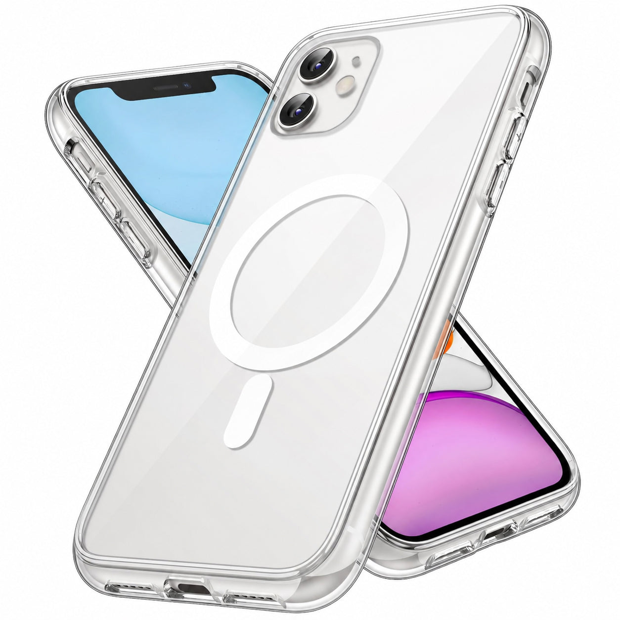 Premium Magnetic Transparent Phone Case for iPhone 12 Crystal Clear Protective Cover with Strong Magnetic Ring for Wireless Charging