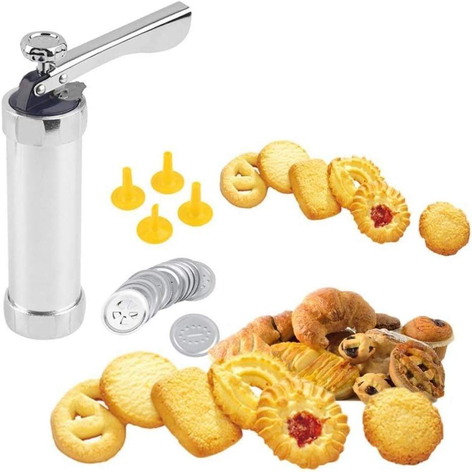 Biscuit Cookie Extruder Press Gun Set with 10 Moulds & 4 Nozzles – Multi-Function Cookie Maker & Cake Decorating Tool for Baking Biscuits, Cookies & Pastry Designs