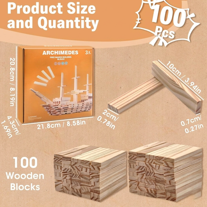 100 PCS Wooden Colour Building Blocks Set for Kids Natural Wood Stacking Blocks Construction Toy Building Kit Educational STEM Toy for Boys and Girls