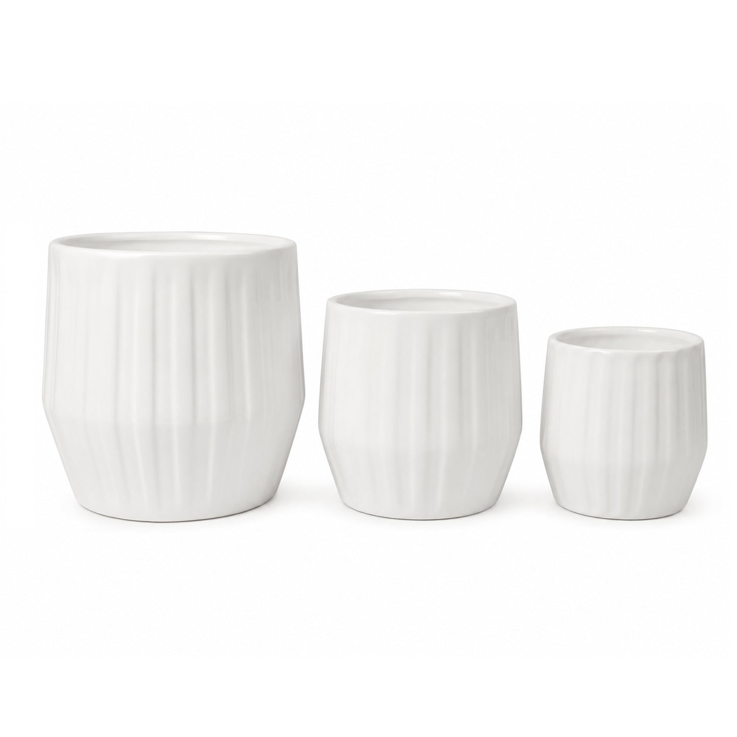 Decorative Ceramic Plant Pots Set of 3 for Indoor & Outdoor Plants – Modern Ribbed Flower Planters, White Ceramic Pots for Home, Office, Balcony, Garden & Living Room Décor