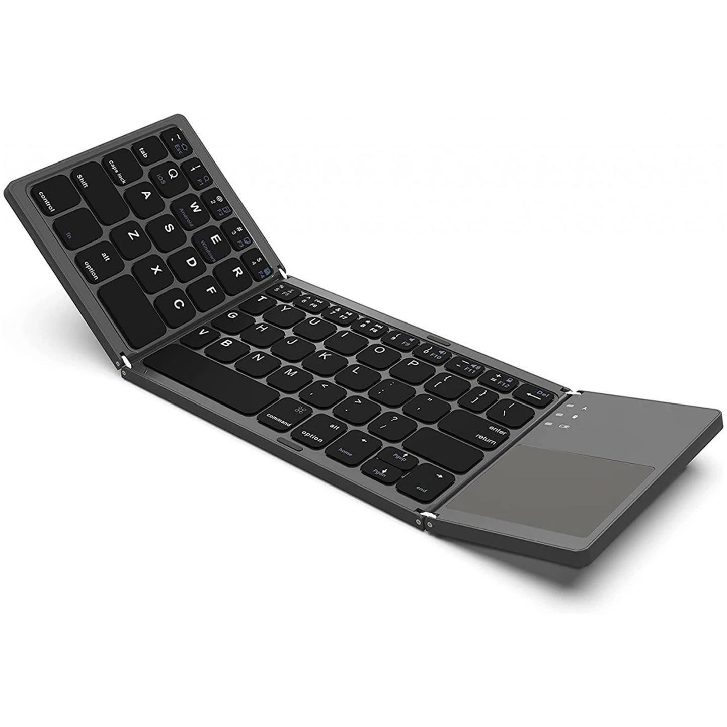 Foldable Bluetooth Keyboard with Touchpad, Portable Tri-Fold Wireless Keyboard, Rechargeable Compact Keyboard for Windows, Android, iOS, Tablets, Smartphones & Laptops