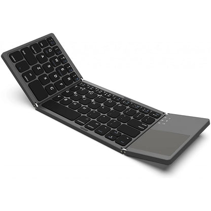 Foldable Bluetooth Keyboard with Touchpad, Portable Tri-Fold Wireless Keyboard, Rechargeable Compact Keyboard for Windows, Android, iOS, Tablets, Smartphones & Laptops